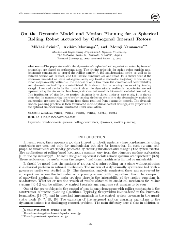 (PDF) On the dynamic model and motion planning for a spherical rolling ...