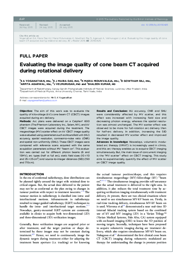 (PDF) Evaluating the image quality of cone beam CT acquired during ...