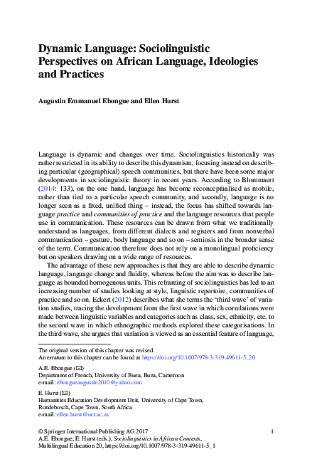 (PDF) Dynamic Language: Sociolinguistic Perspectives on African ...