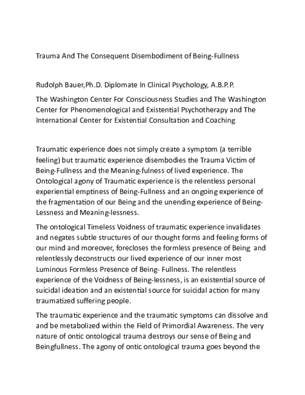 (DOC) Trauma And The Consequent Disembodiment of Being-Fullness