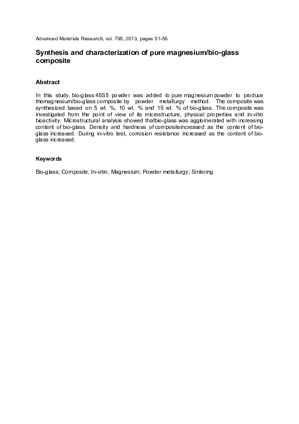 (PDF) Synthesis and Characterization of Pure Magnesium / Bio-Glass ...