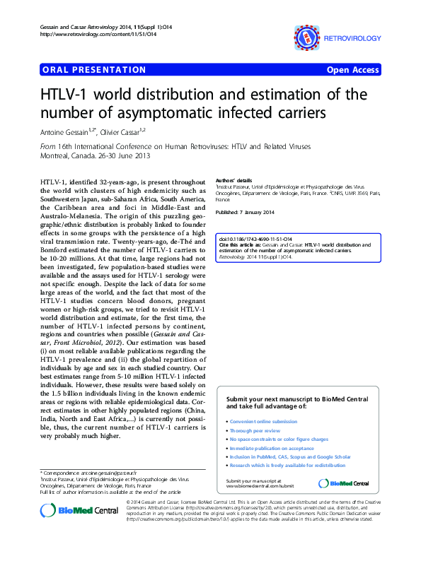 (PDF) HTLV-1 world distribution and estimation of the number of ...