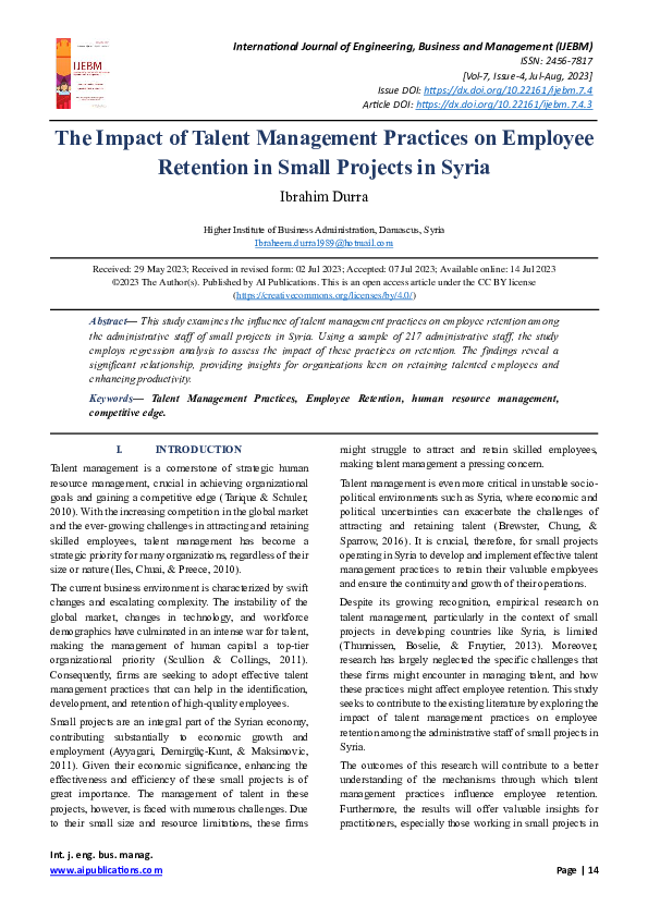 (PDF) The Impact of Talent Management Practices on Employee Retention ...