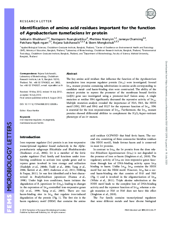 (PDF) Identification of amino acid residues important in the ...