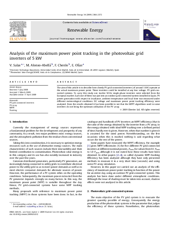 (PDF) Analysis of the maximum power point tracking in the photovoltaic ...