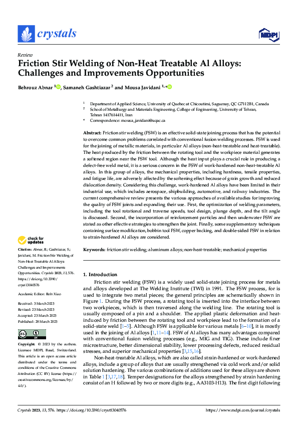 (PDF) Friction Stir Welding of Non-Heat Treatable Al Alloys: Challenges ...