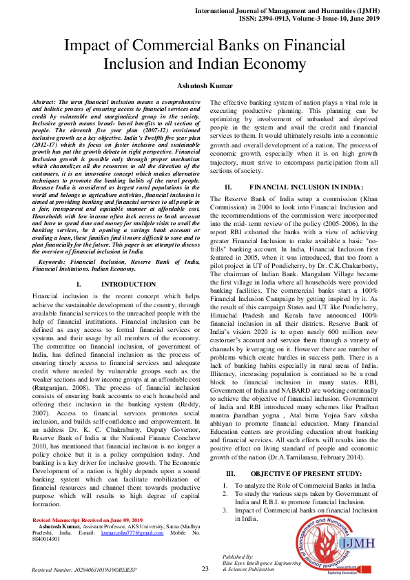 (PDF) Impact of Commercial Banks on Financial Inclusion and Indian Economy