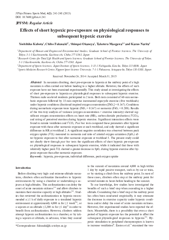 (PDF) Effects of short hypoxic pre-exposure on physiological responses ...