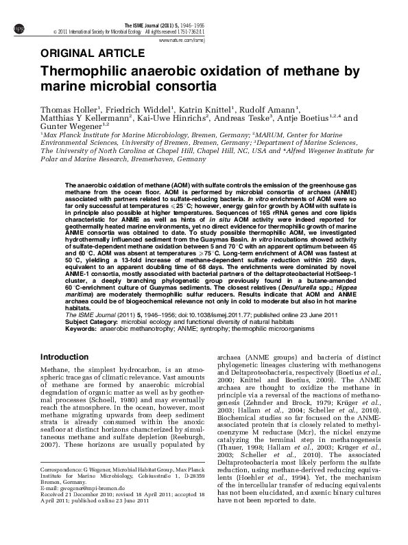 (PDF) Thermophilic anaerobic oxidation of methane by marine microbial ...