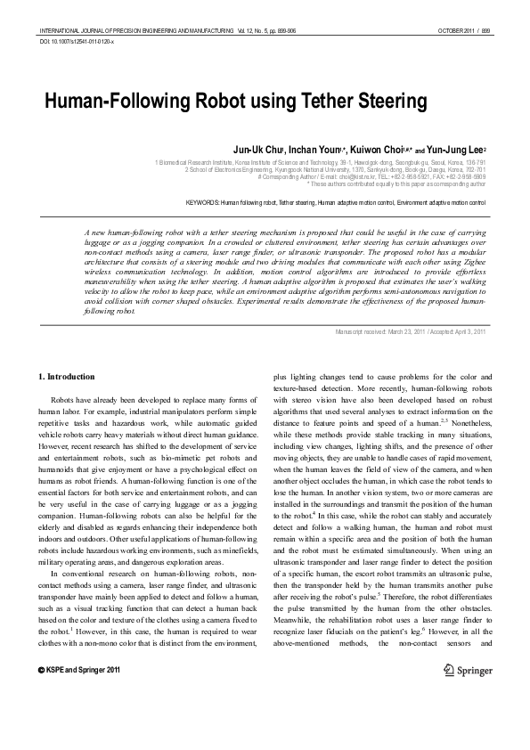 (PDF) Human-following robot using tether steering