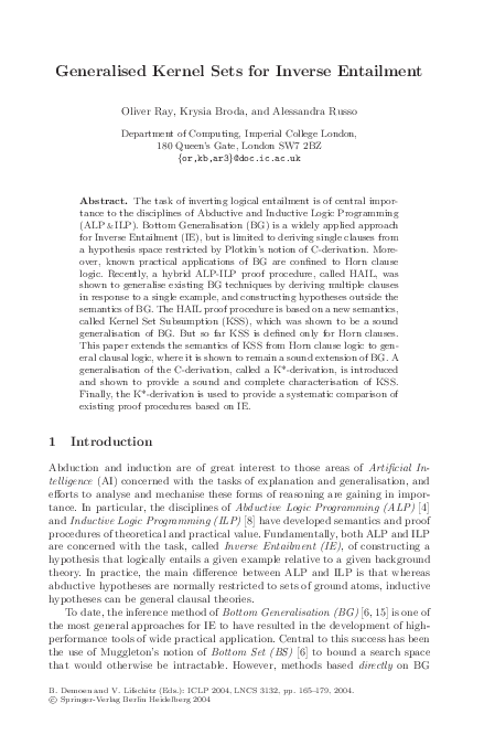 (PDF) Generalised Kernel Sets for Inverse Entailment