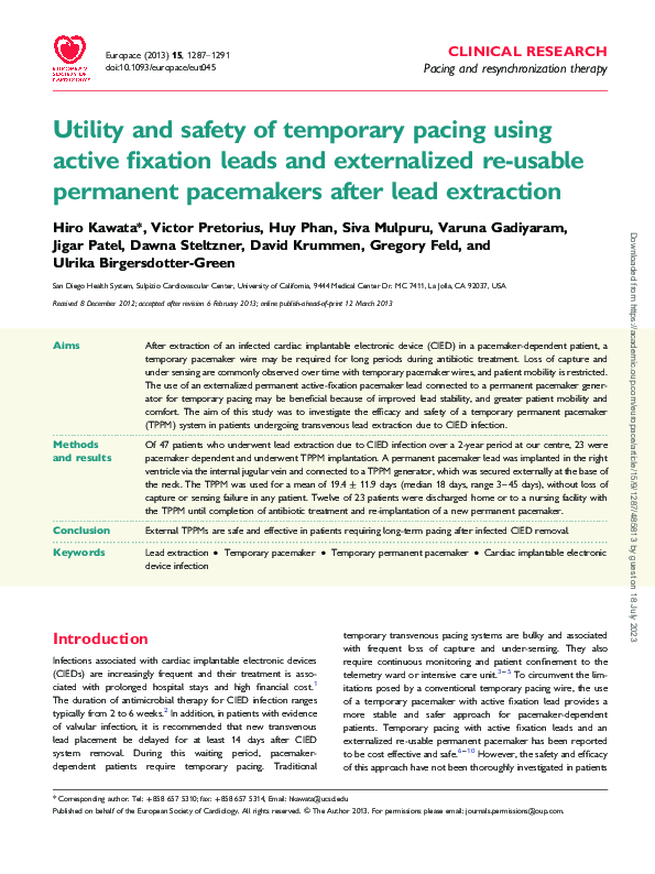 (PDF) Utility and safety of temporary pacing using active fixation ...
