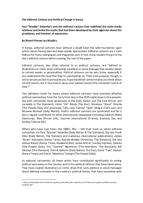 (PDF) The Editorial Cartoon and Political Change in Kenya