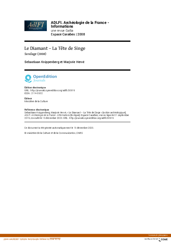 (PDF) Le Diamant – La Tête de Singe