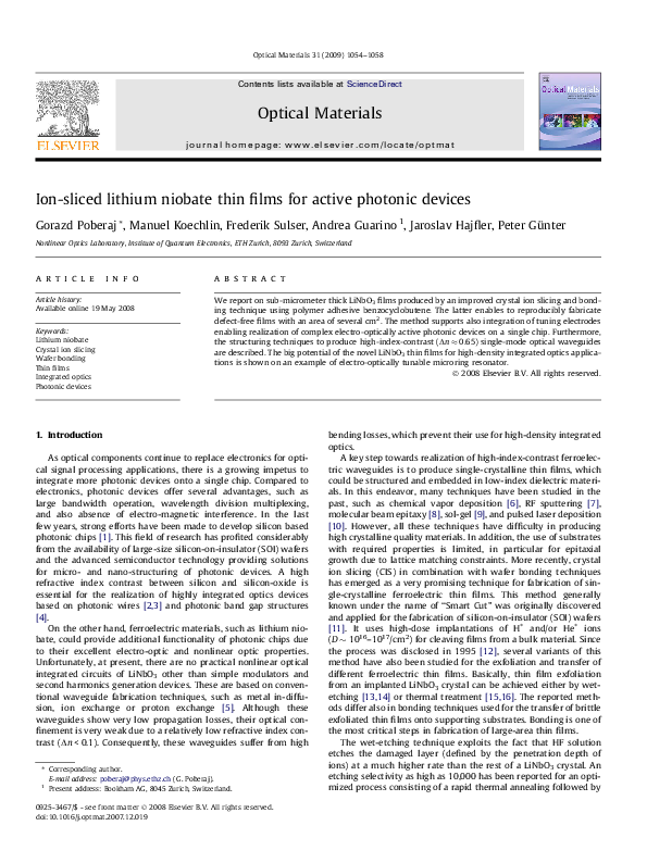 (PDF) Ion-sliced lithium niobate thin films for active photonic devices