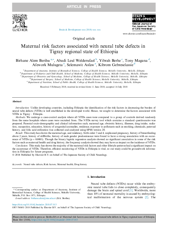 (PDF) Maternal risk factors associated with neural tube defects in ...