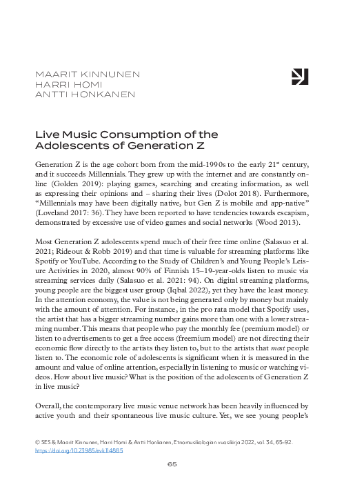 (PDF) Live Music Consumption of the Adolescents of Generation Z
