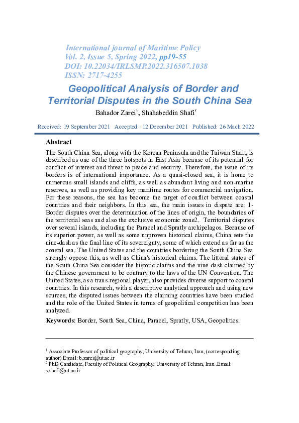 (PDF) Geopolitical Analysis of Border and Territorial Disputes in the ...