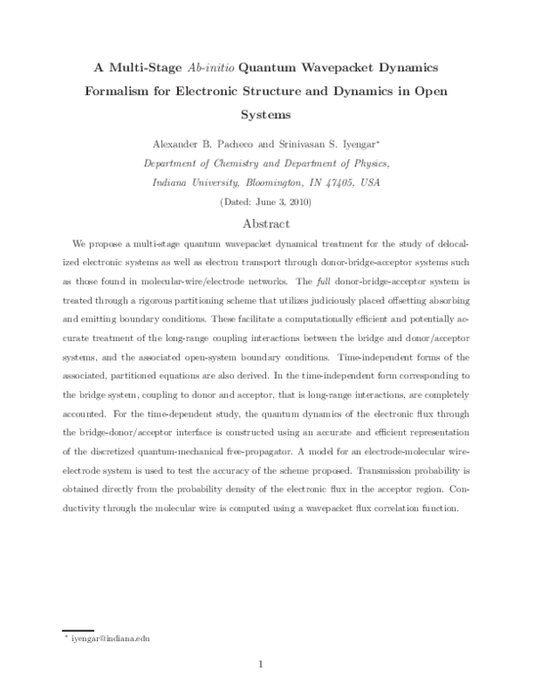 (PDF) A multistage ab initio quantum wavepacket dynamics formalism for ...