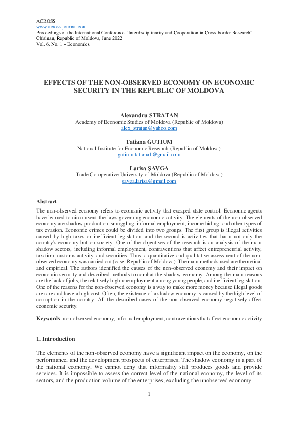 (PDF) Effects of the Non-Observed Economy on Economic Security in the ...