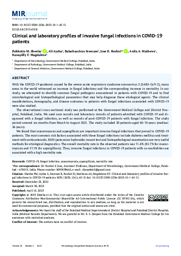 (PDF) Clinical and laboratory profiles of invasive fungal infections in ...