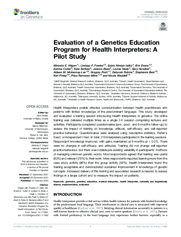 (PDF) Evaluation of a Genetics Education Program for Health ...