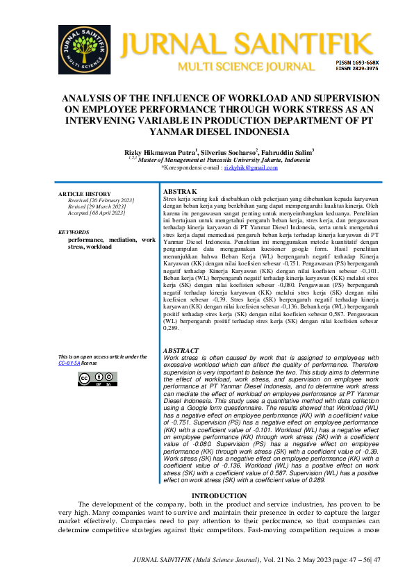 (PDF) Analysis of the Influence of Workload and Supervision on Employee ...