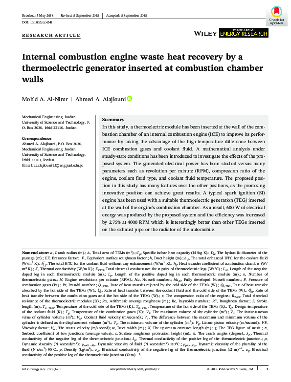 (PDF) Internal combustion engine waste heat recovery by a