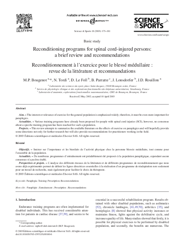 (PDF) Reconditioning programs for spinal cord-injured persons: a brief ...