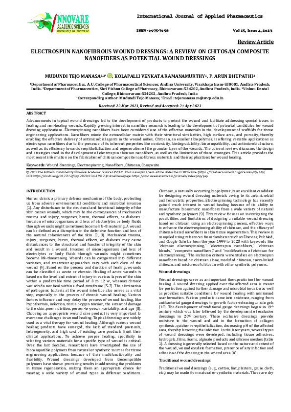 (PDF) ELECTROSPUN NANOFIBROUS WOUND DRESSINGS A REVIEW ON CHITOSAN