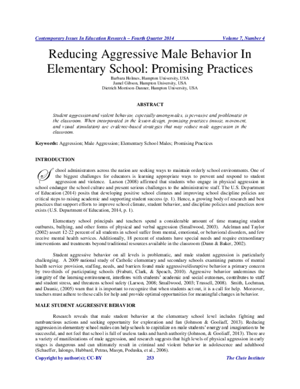(PDF) Reducing Aggressive Male Behavior In Elementary School: Promising ...