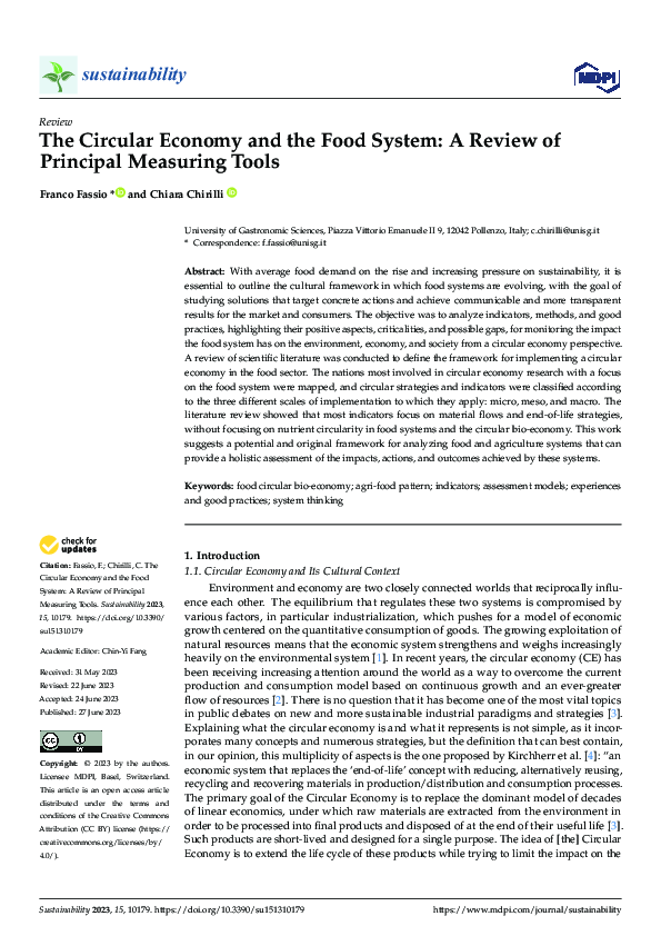 (PDF) The Circular Economy and the Food System: A Review of Principal ...