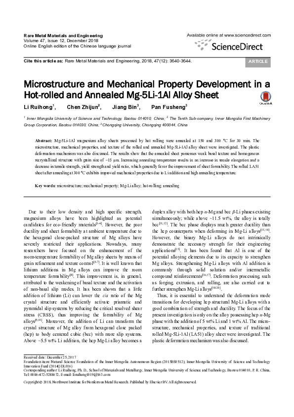 (PDF) Microstructure and Mechanical Property Development in the ...