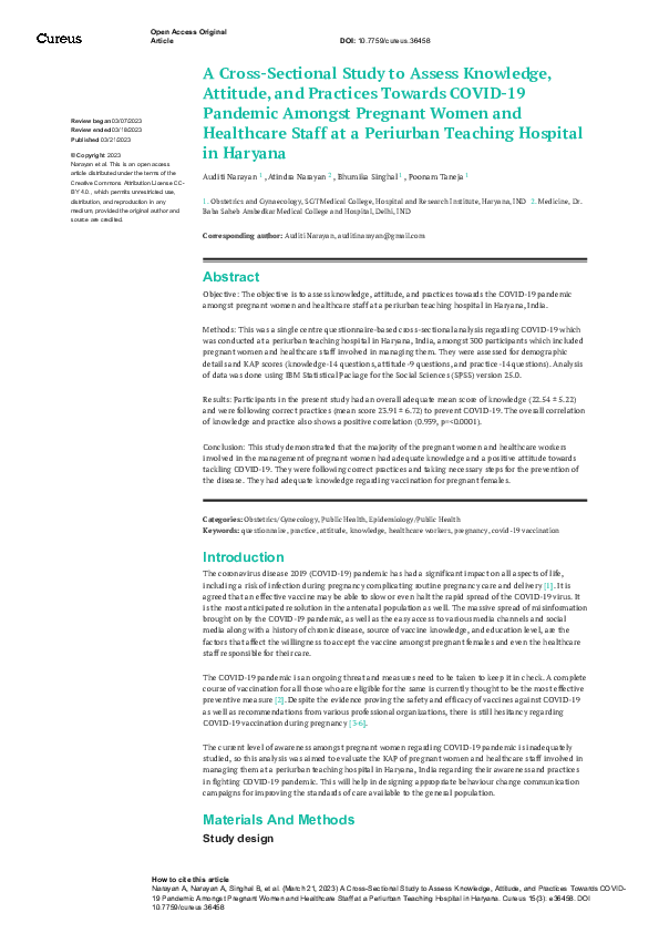 (PDF) A Cross-Sectional Study to Assess Knowledge, Attitude, and ...
