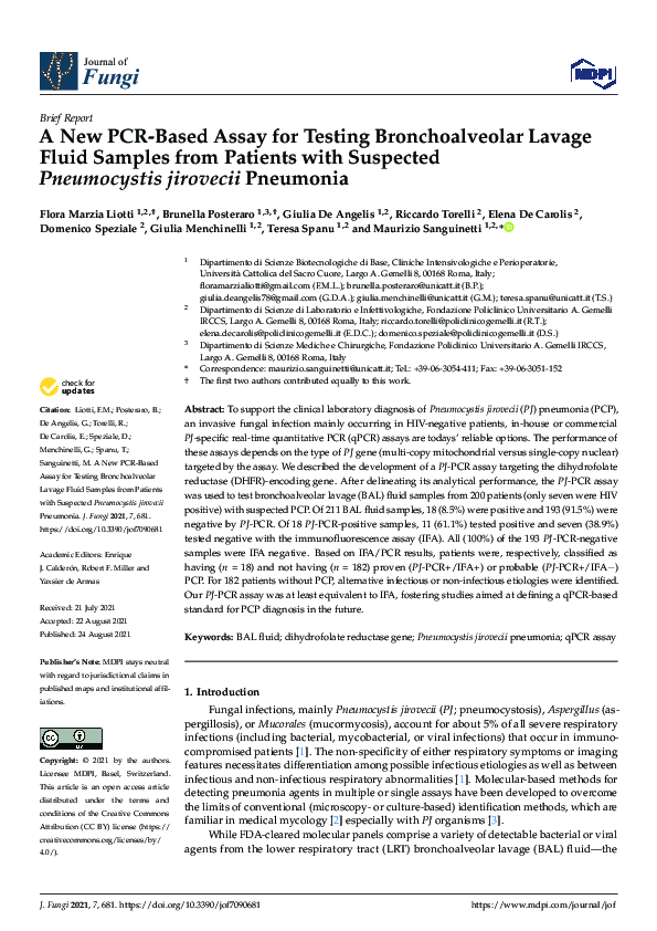 (PDF) Clinical Significance of Quantifying Pneumocystis jirovecii DNA ...