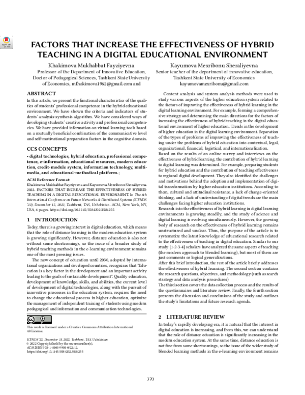 (PDF) Factors That Increase the Effectiveness of Hybrid Teaching in a ...