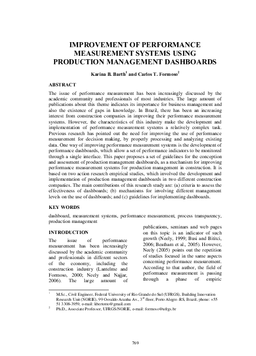 (PDF) Improvement of Performance Measurement Systems Using Production ...