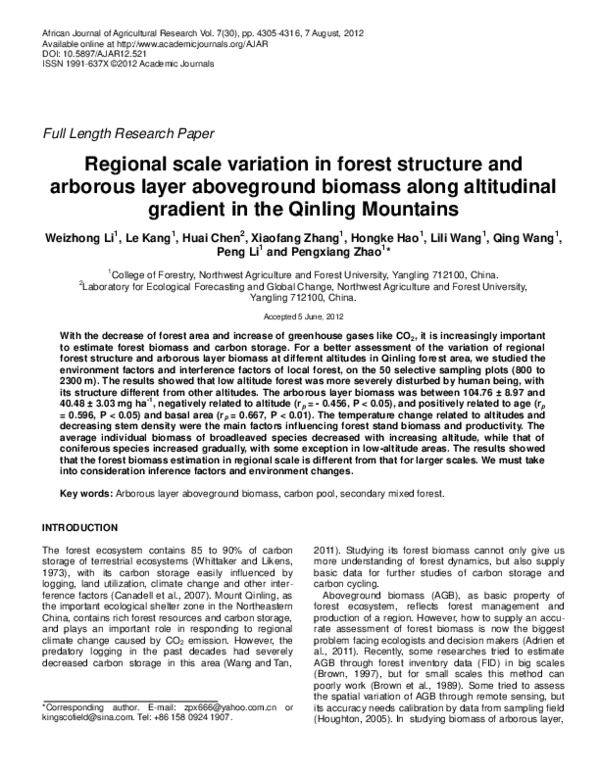 (PDF) Regional scale variation in forest structure and biomass in the ...
