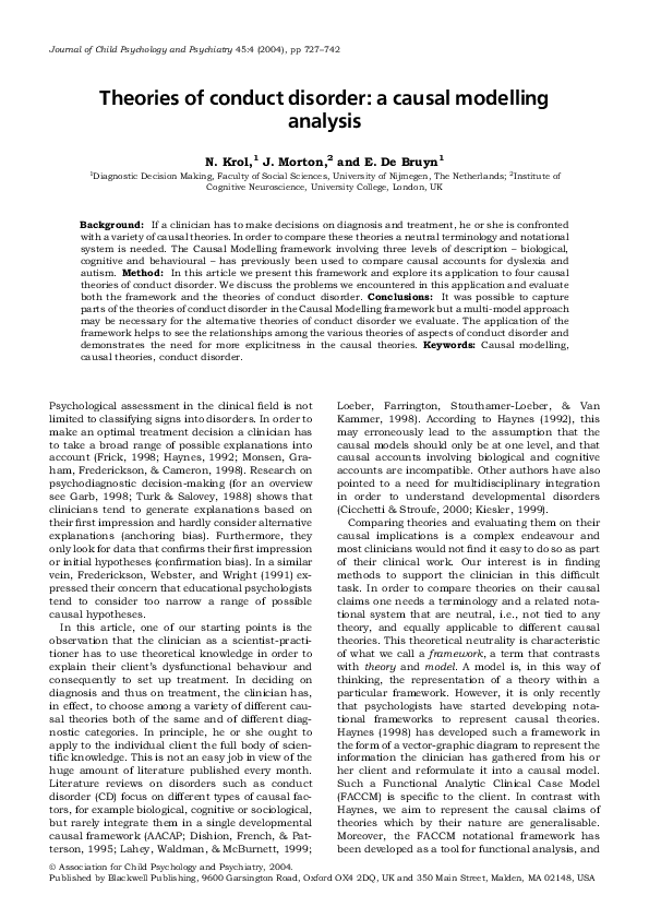 (PDF) Theories of conduct disorder: a causal modelling analysis