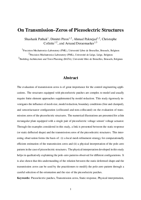 (PDF) On transmission Zeros of piezoelectric structures Shashank
