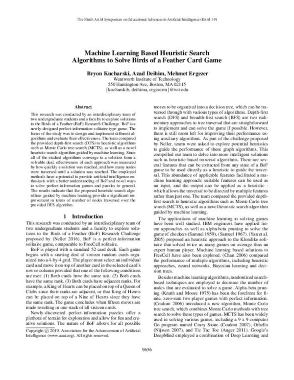 (PDF) Machine Learning Based Heuristic Search Algorithms to Solve Birds ...