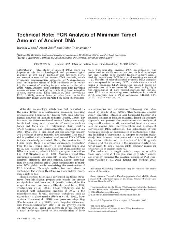 (PDF) Technical note: PCR analysis of minimum target amount of ancient DNA