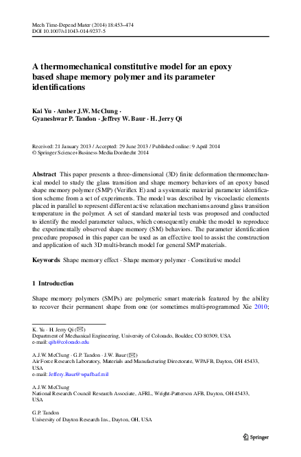 (PDF) A thermomechanical constitutive model for an epoxy based shape ...