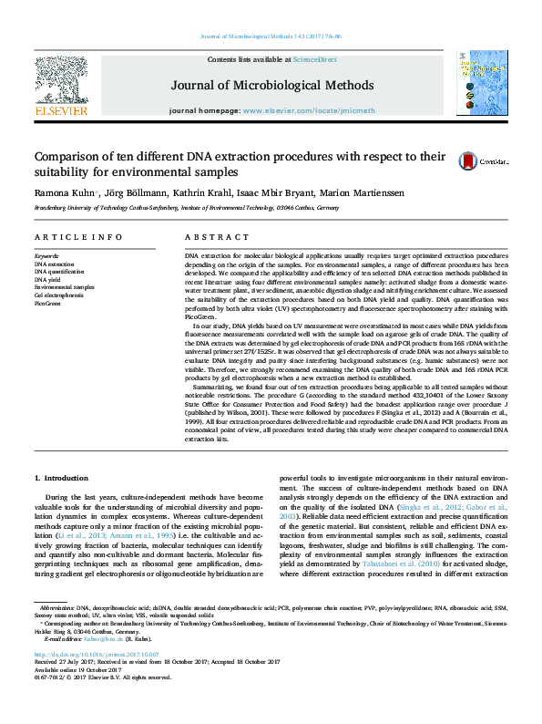 (PDF) Comparison of ten different DNA extraction procedures with ...