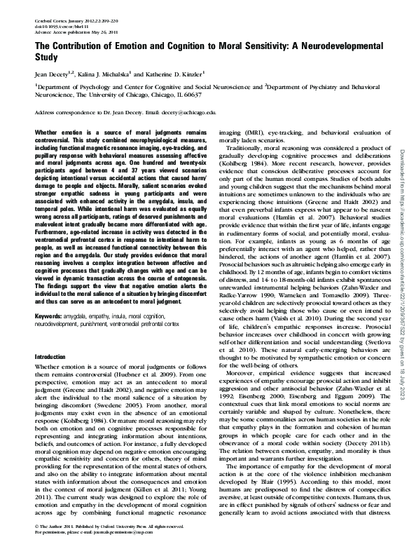 (PDF) The Contribution of Emotion and Cognition to Moral Sensitivity: A ...
