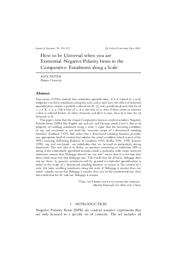(PDF) How to be Universal when you are Existential: Negative Polarity ...