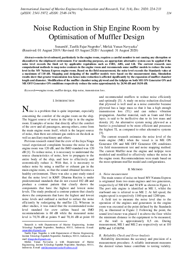 (PDF) Noise Reduction in Ship Engine Room by Optimisation of Muffler Design