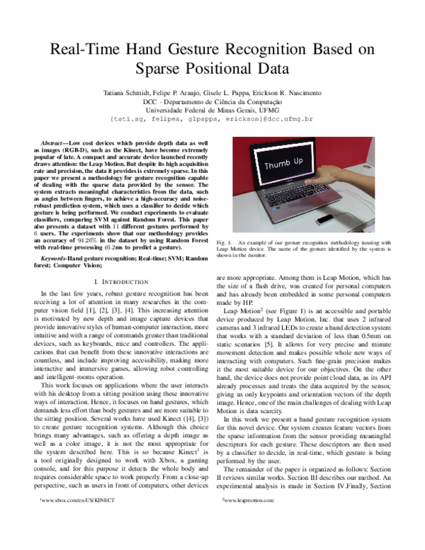 (PDF) Real-Time Hand Gesture Recognition Based on Sparse Positional Data