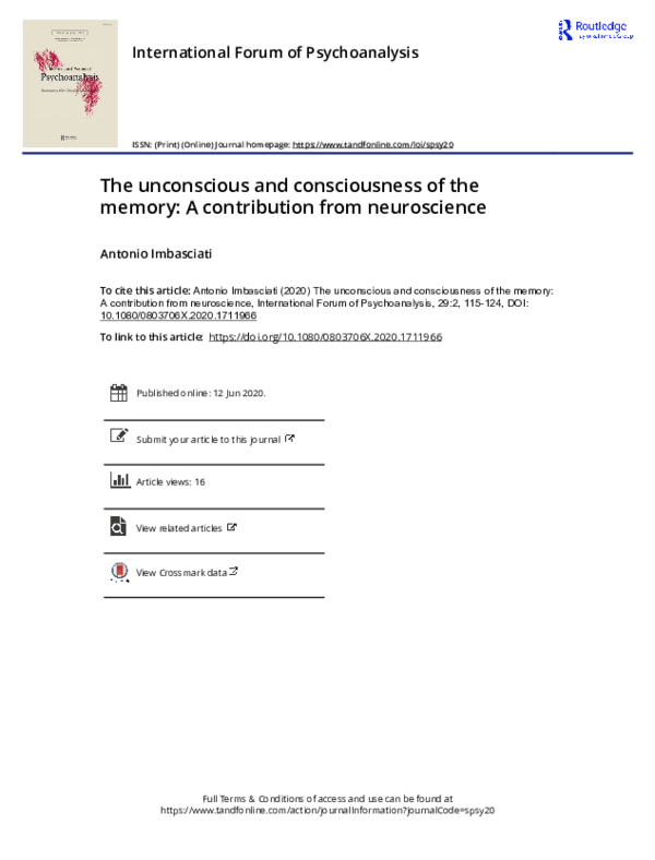 (PDF) The unconscious and consciousness of the memory: A contribution ...
