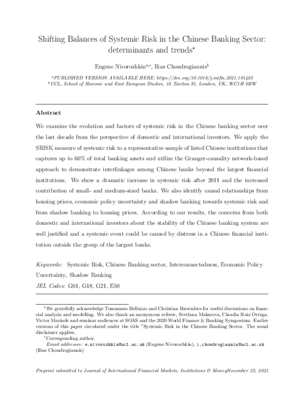 (PDF) Shifting balances of systemic risk in the Chinese banking sector ...